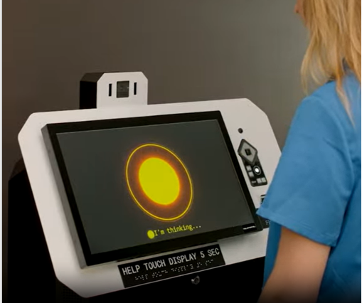 Teleportel ambient AI avatar on a reception screen