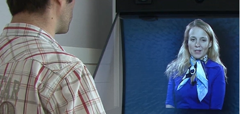 Human AI avatar on a Teleportel reception display