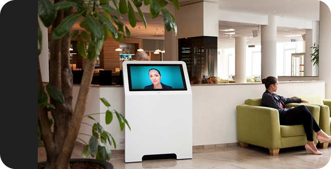 Remote reception kiosk in a lobby