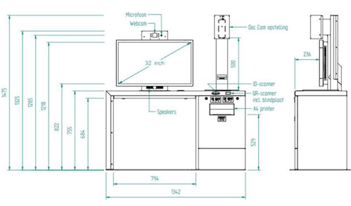 Desk front dimensions