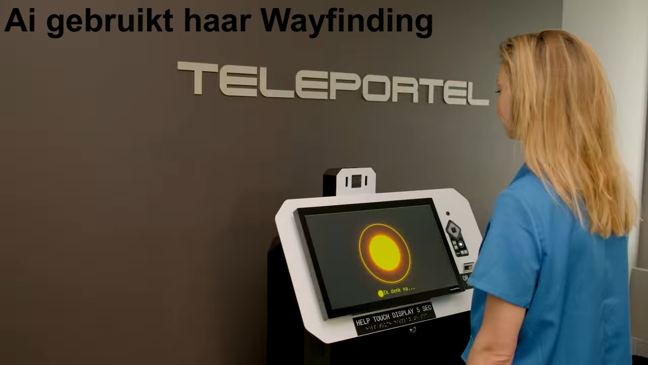 De Teleportel A.I. Receptionist gebruikt haar Wayfinding kennis om de gast de weg te tonen, zowel binnen als buiten het gebouw.