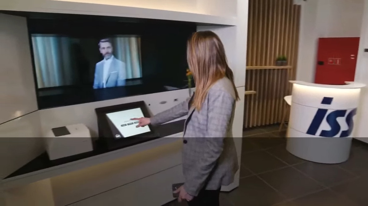 3D Virtual Receptionist Kiosk | Life-Size Remote Reception with Real Eye Contact